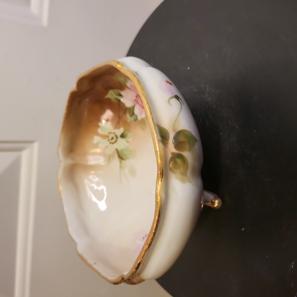 Hand Painted Floral Nippon Porcelain 3 Footed Candy Dish - Picture 5 of 11